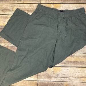 GAP Olive Green Linen Blend Beachy Resortwear Vacation Wide Leg Pant Womens Sz L